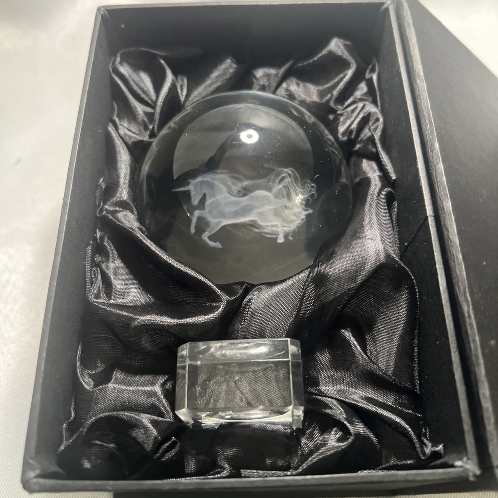 Unicorn glass paperweight 3" Round With Stand And Beautiful Box - Picture 5 of 8